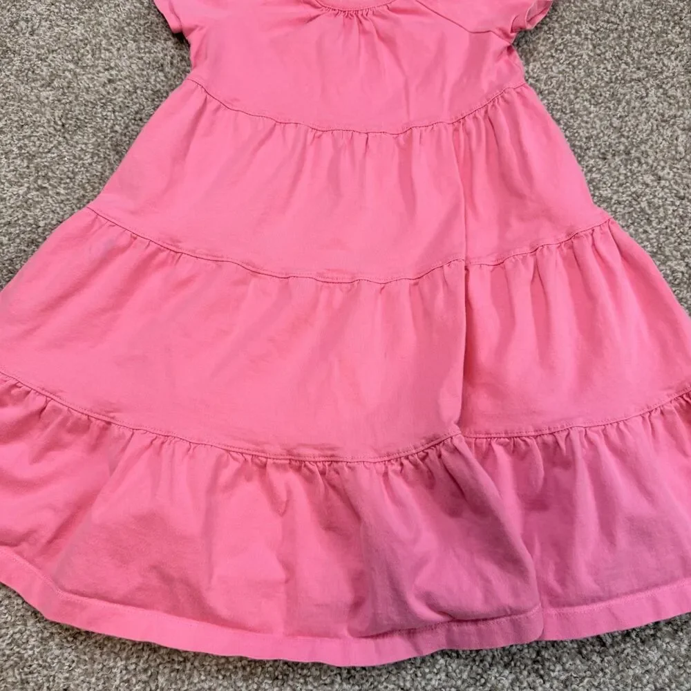 Hanna Andersson Little Girls Dress ize US 6-7 Pink Short Sleeve 100% Cotton